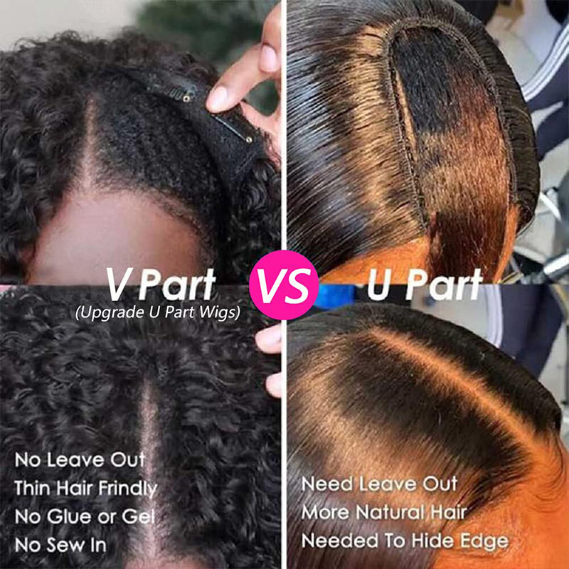 Virgin Human Hair Deep Wave V Part Wigs - 图片 6